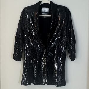 Kensie Women’s XL Black Fitted Sequin Stretch Blazer One Button Shoulder pads
